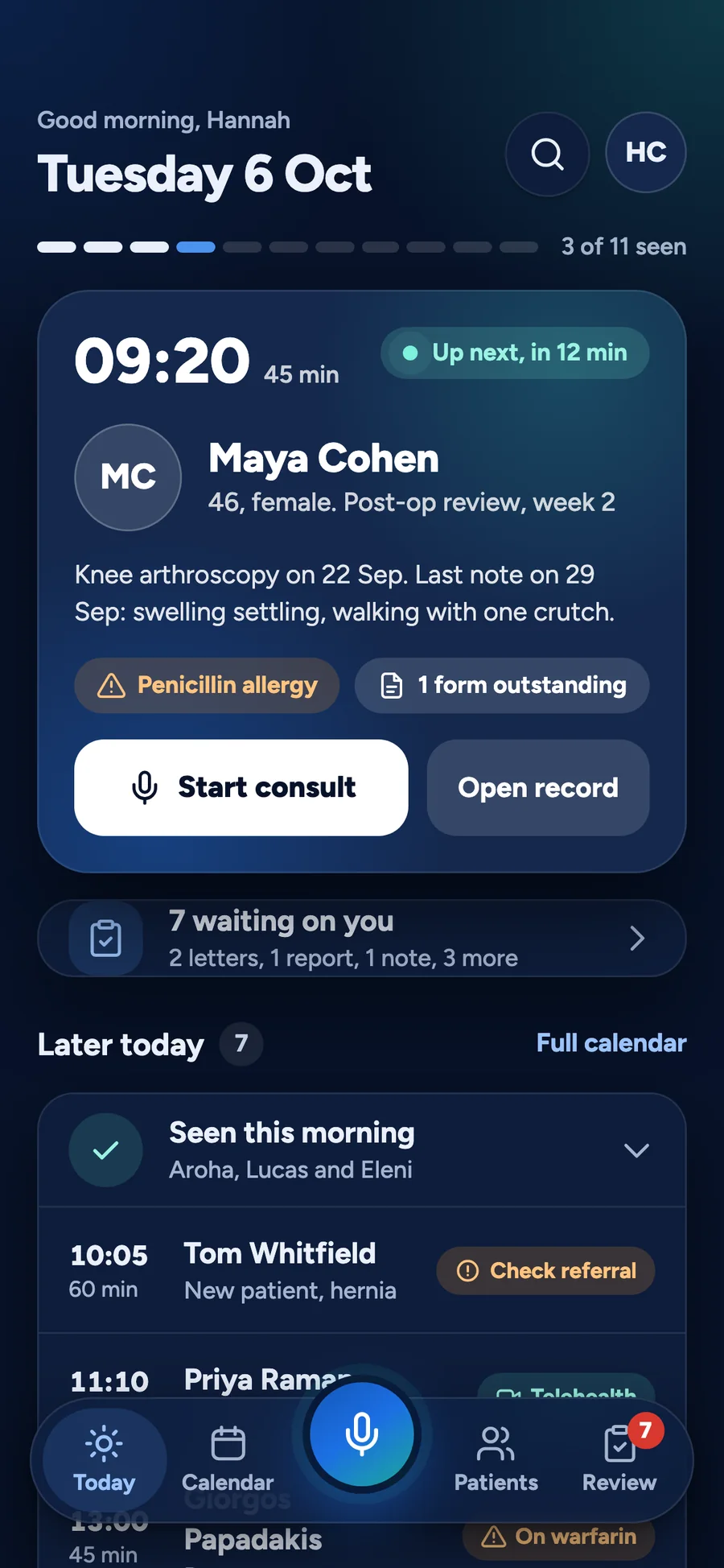 Today in the MedOS app in dark mode