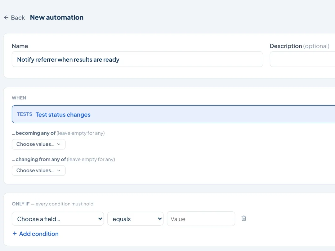 The top of a MedOS automation: its name and the event that starts it