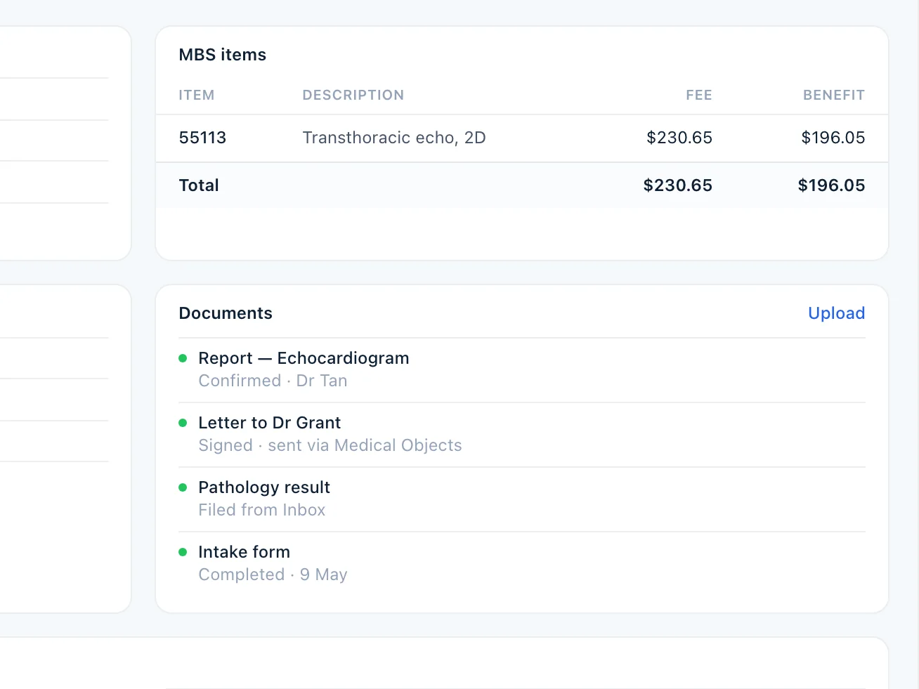 MBS items and the documents attached to a MedOS procedure